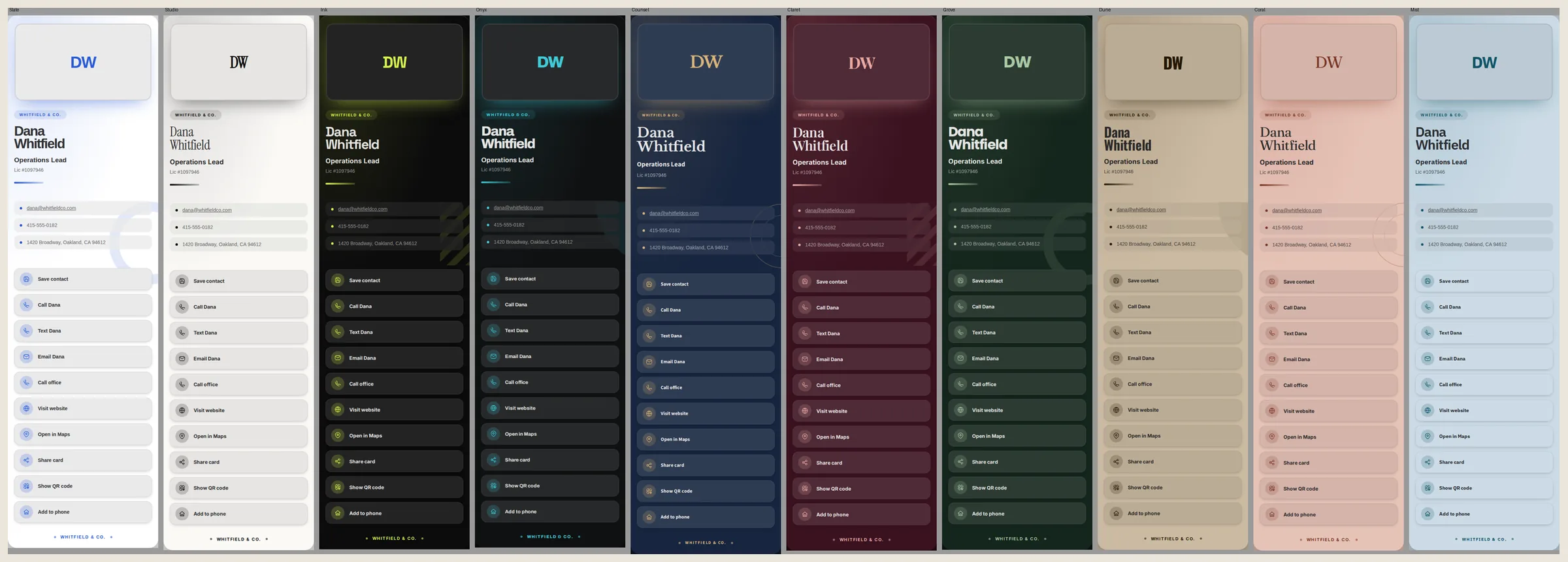 The ten card themes with the Aura ornament system