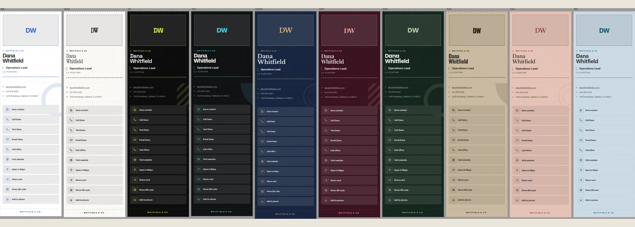 The ten card themes with the Engrave ornament system