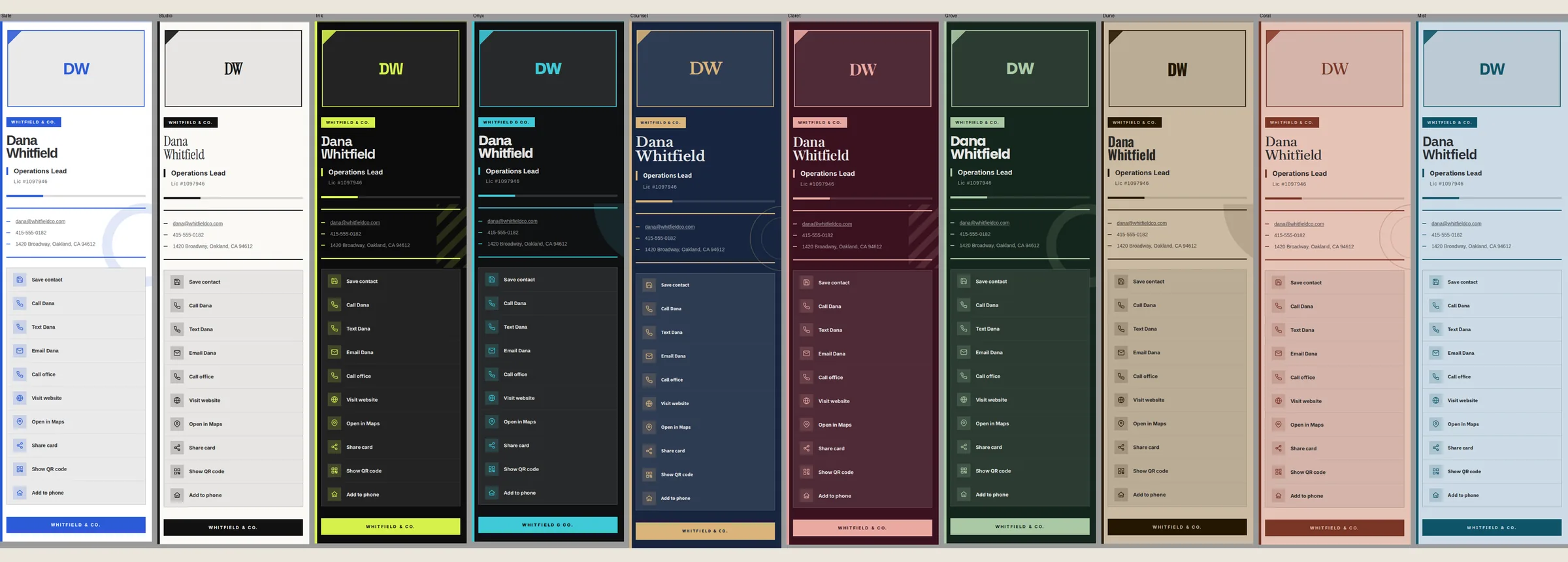 The ten card themes with the Monolith ornament system