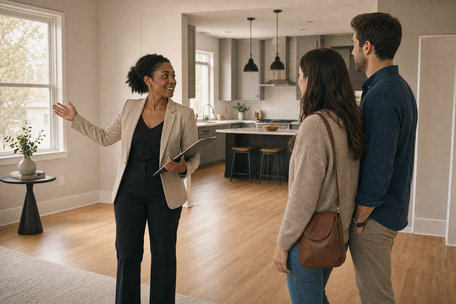 A real estate agent outside a property